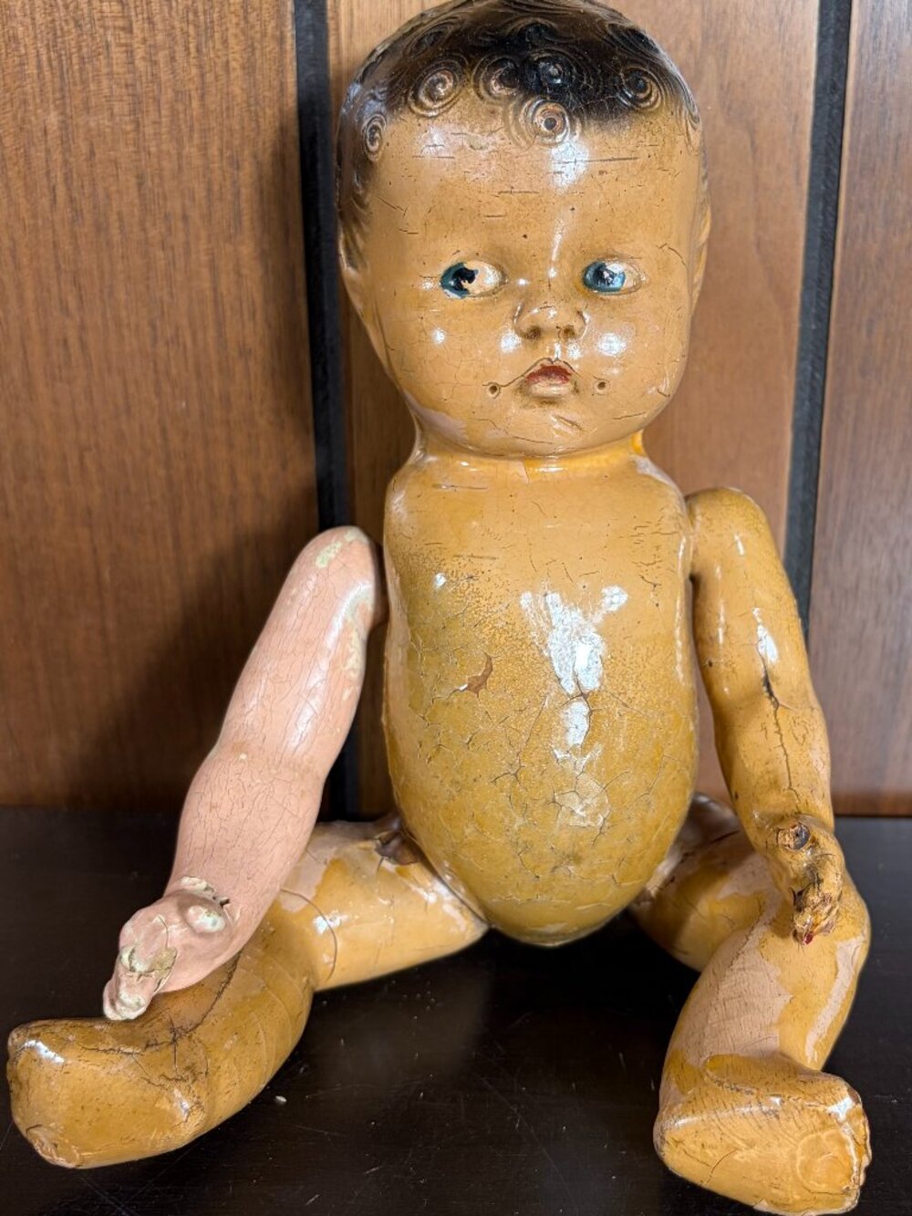 Rare vintage 13" Composition Molded Hair Baby Doll 1920s Articulating Arms & Leg